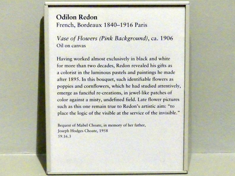 Odilon Redon (1875–1914), Blumenvase (Rosa Hintergrund), New York, Metropolitan Museum of Art (Met), Saal 813, um 1906, Bild 2/2
