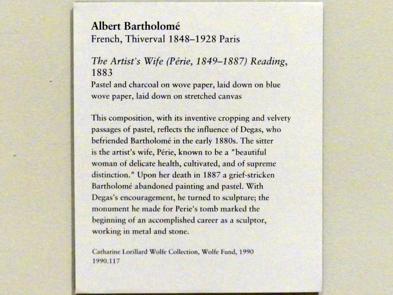 Albert Bartholomé (1883), Die Frau des Künstlers (Périe, 1849–1887) beim Lesen, New York, Metropolitan Museum of Art (Met), Saal 813, 1883, Bild 2/2