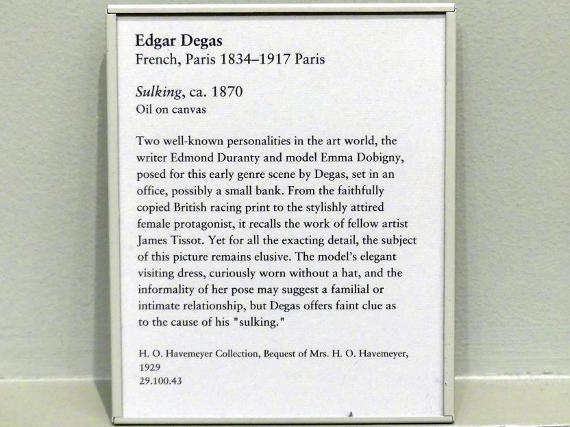 Edgar Degas (1855–1909), Schmollen, New York, Metropolitan Museum of Art (Met), Saal 815, um 1870, Bild 2/2