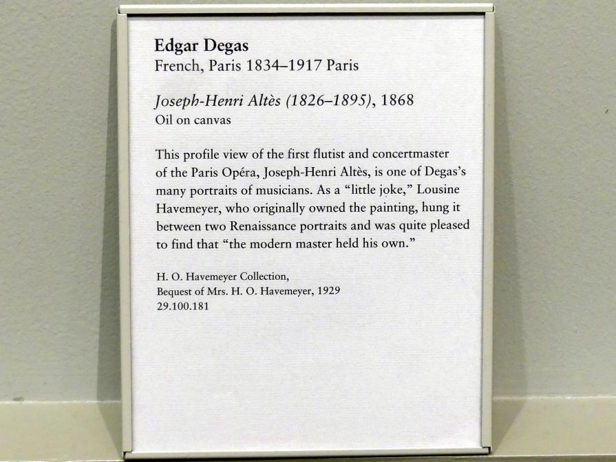Edgar Degas (1855–1909), Joseph-Henri Altès (1826-1895), New York, Metropolitan Museum of Art (Met), Saal 815, 1868, Bild 2/2