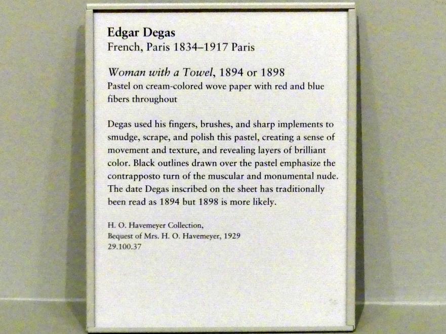 Edgar Degas (1855–1909), Frau mit Handtuch, New York, Metropolitan Museum of Art (Met), Saal 817, um 1894–1898, Bild 2/2