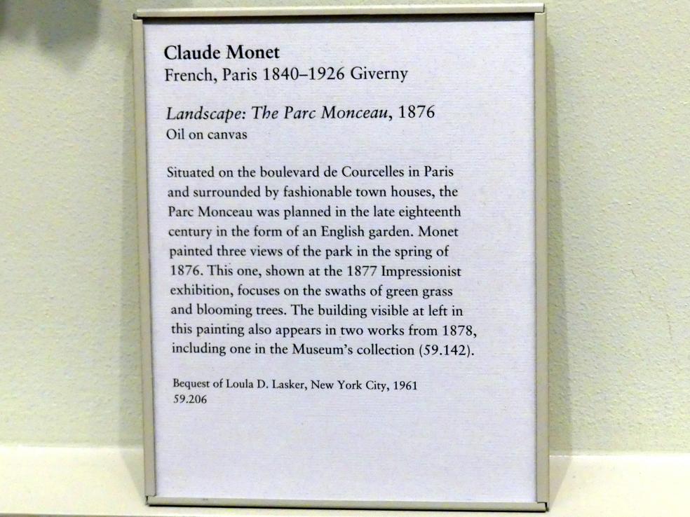 Claude Monet (1864–1925), Landschaft: Der Parc Monceau, New York, Metropolitan Museum of Art (Met), Saal 818, 1876, Bild 2/2