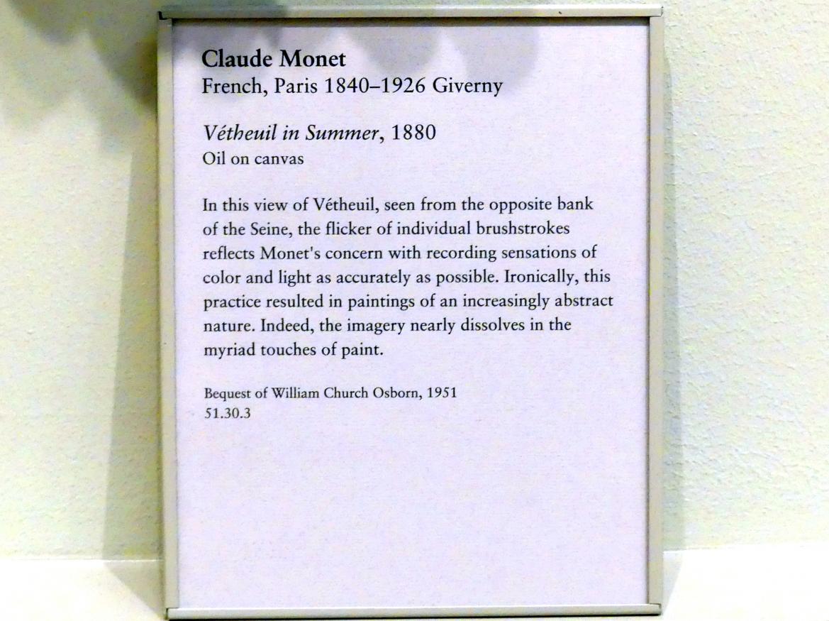 Claude Monet (1864–1925), Vétheuil im Sommer, New York, Metropolitan Museum of Art (Met), Saal 818, 1880, Bild 2/2
