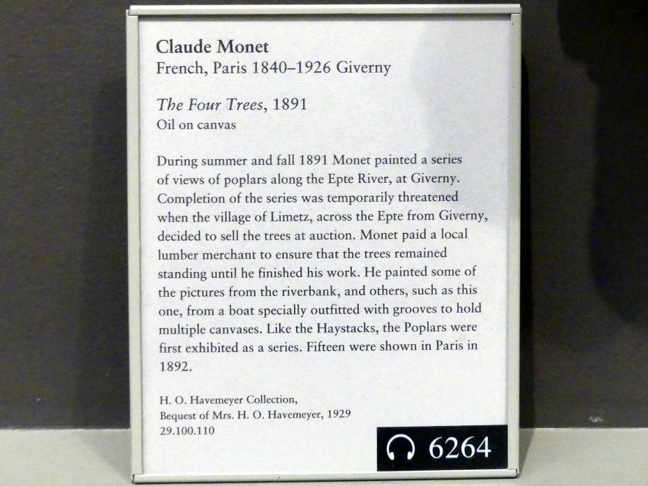 Claude Monet (1864–1925), Die vier Bäume, New York, Metropolitan Museum of Art (Met), Saal 819, 1891, Bild 2/2