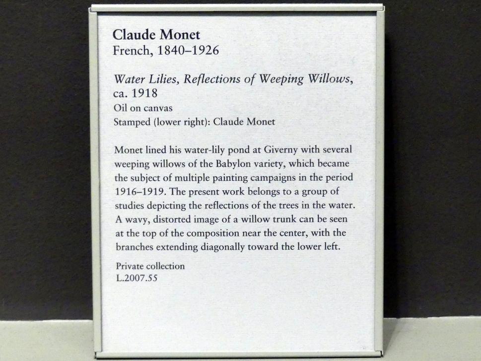 Claude Monet (1864–1925), Seerosen, Reflexionen von Trauerweiden, New York, Metropolitan Museum of Art (Met), Saal 819, um 1918, Bild 2/2