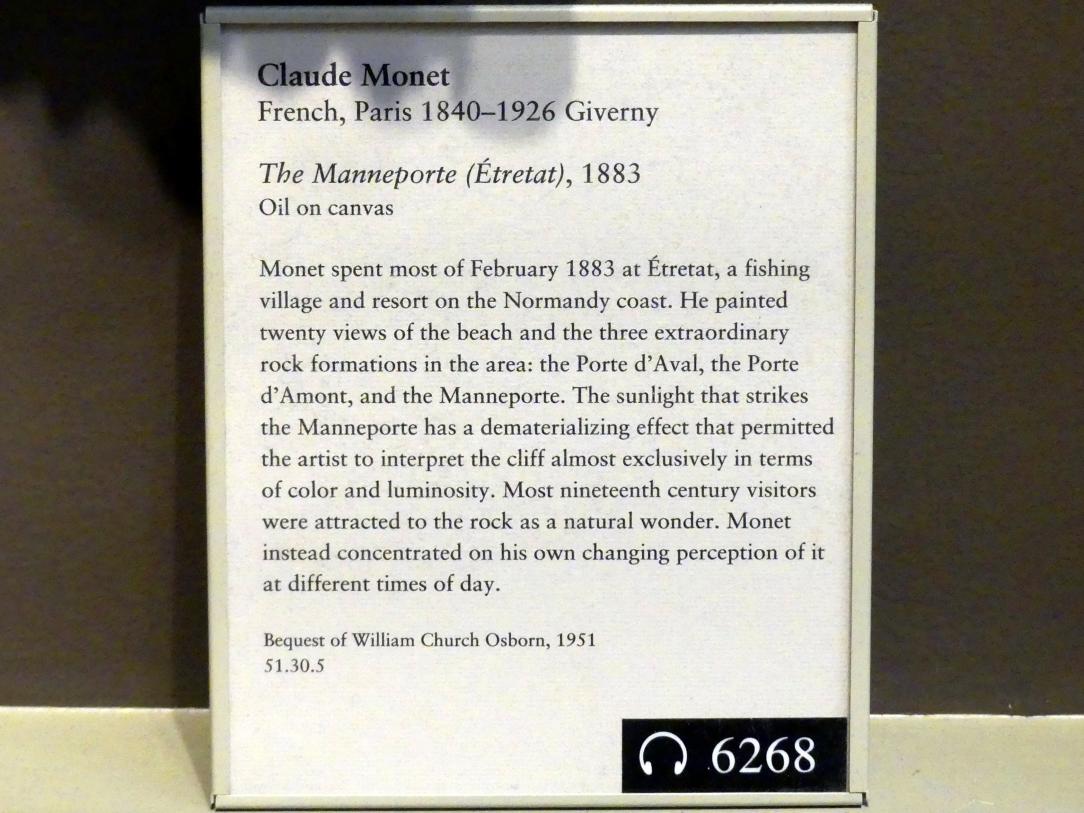 Claude Monet (1864–1925), Das Manneporte bei Étretat, New York, Metropolitan Museum of Art (Met), Saal 819, 1883, Bild 2/2