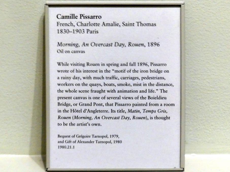 Camille Pissarro (1863–1903), Morgen, ein bewölkter Tag, Rouen, New York, Metropolitan Museum of Art (Met), Saal 820, 1896, Bild 2/2
