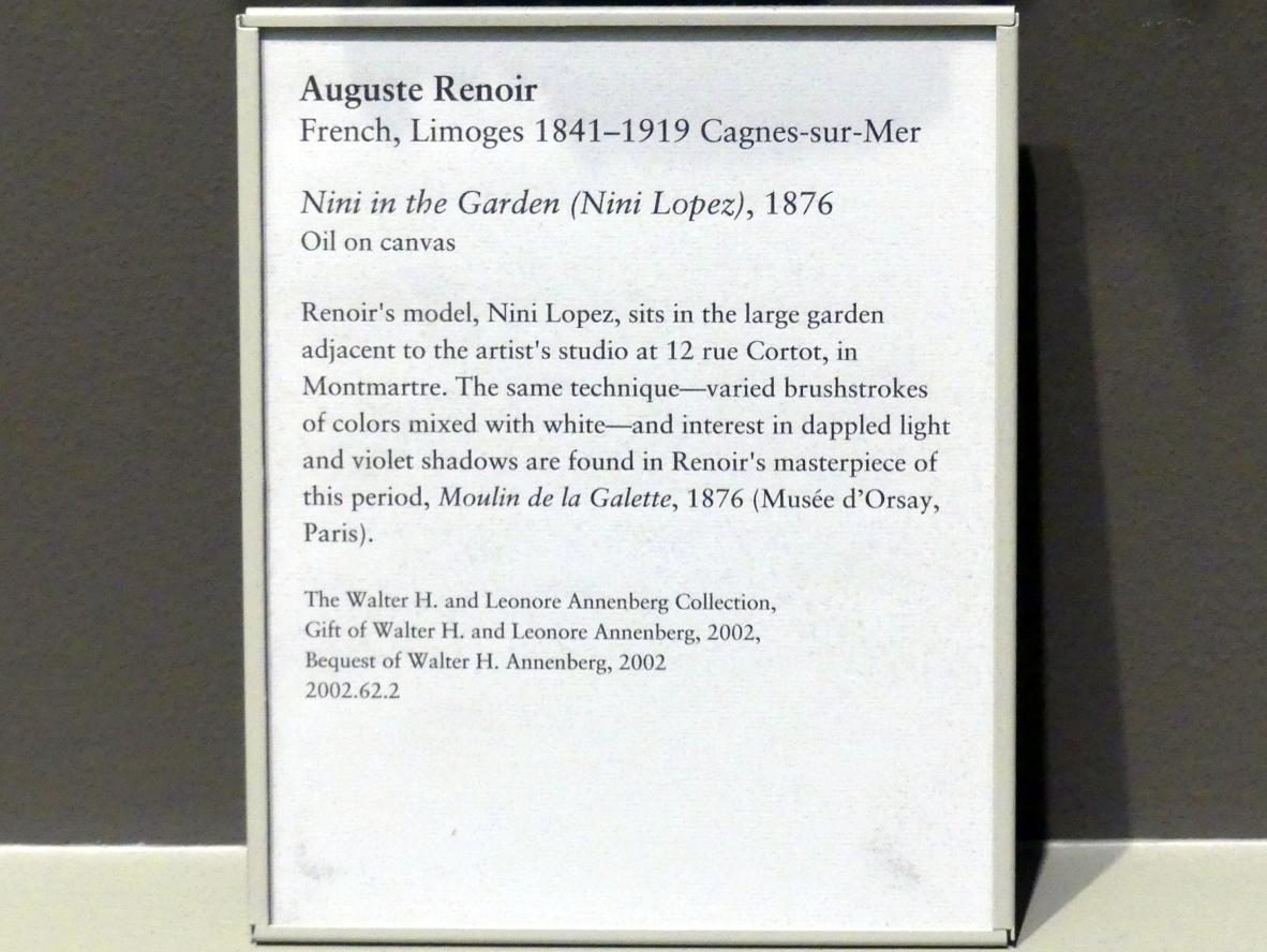 Auguste Renoir (Pierre-Auguste Renoir) (1866–1918), Nini im Garten (Nini Lopez), New York, Metropolitan Museum of Art (Met), Saal 821, 1876, Bild 2/2