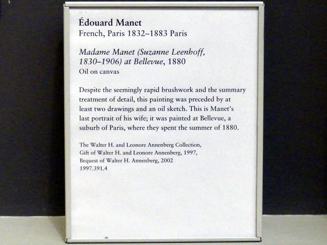 Édouard Manet (1855–1882), Madame Manet (Suzanne Leenhoff, 1830-1906) in Bellevue, New York, Metropolitan Museum of Art (Met), Saal 821, 1880, Bild 2/2
