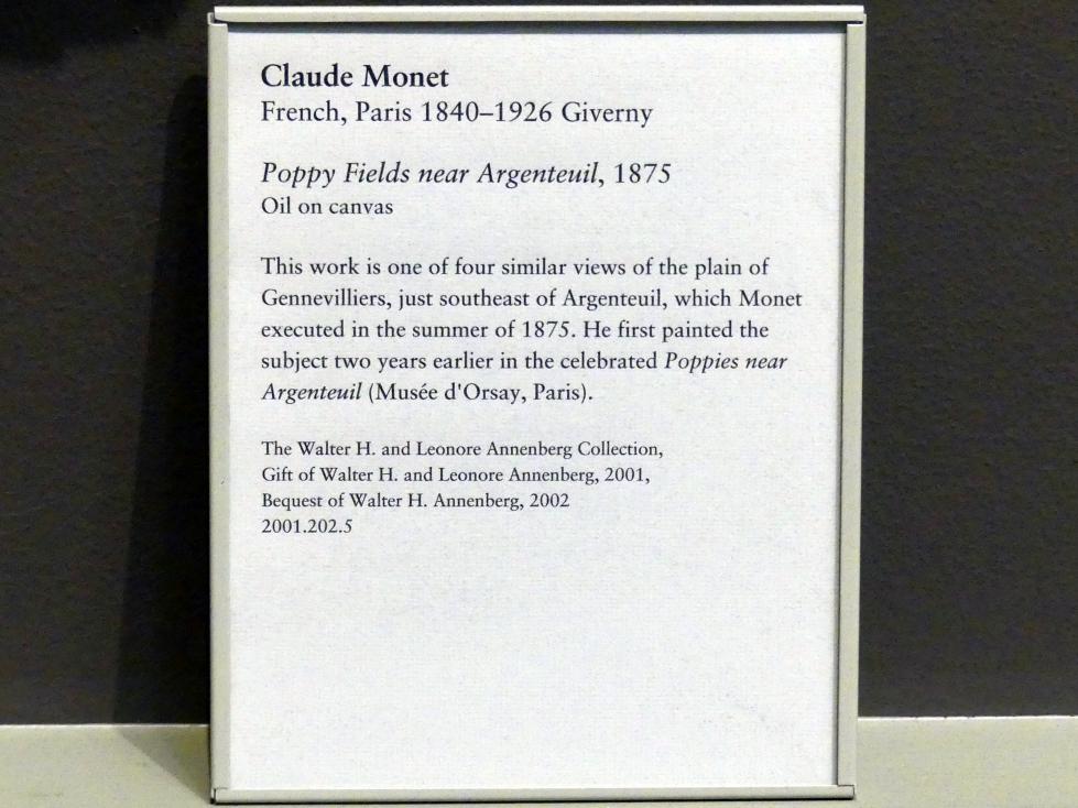 Claude Monet (1864–1925), Mohnblumen bei Argenteuil, New York, Metropolitan Museum of Art (Met), Saal 821, 1875, Bild 2/2
