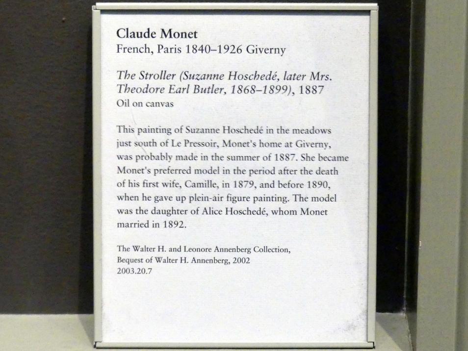 Claude Monet (1864–1925), Die Spaziergängerin (Suzanne Hoschedé, später Mrs. Theodore Earl Butler, 1868-1899), New York, Metropolitan Museum of Art (Met), Saal 821, 1887, Bild 2/2