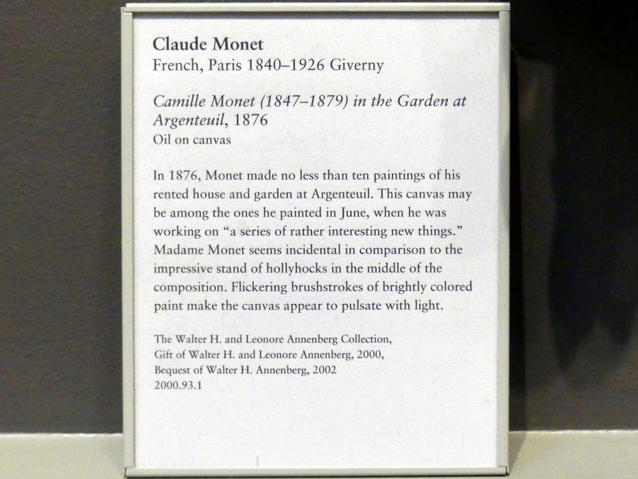 Claude Monet (1864–1925), Camille Monet (1847-1879) im Garten von Argenteuil, New York, Metropolitan Museum of Art (Met), Saal 821, 1876, Bild 2/2
