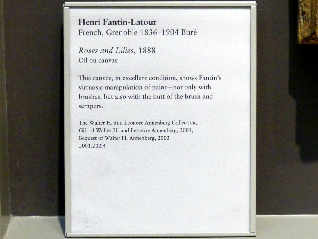 Henri Fantin-Latour (1858–1888), Rosen und Lilien, New York, Metropolitan Museum of Art (Met), Saal 821, 1888, Bild 2/2