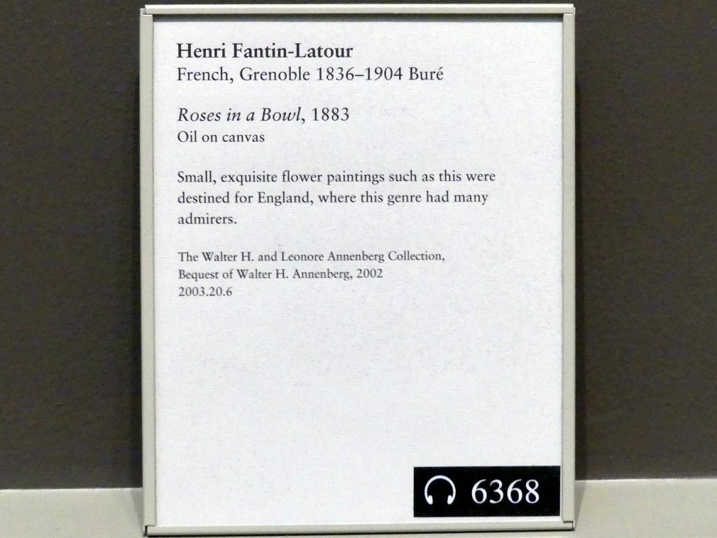 Henri Fantin-Latour (1858–1888), Rosen in einer Schüssel, New York, Metropolitan Museum of Art (Met), Saal 821, 1883, Bild 2/2