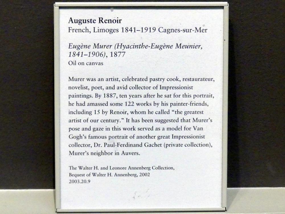 Auguste Renoir (Pierre-Auguste Renoir) (1866–1918), Eugène Murer (Hyacinthe-Eugène Meunier, 1841-1906), New York, Metropolitan Museum of Art (Met), Saal 821, 1877, Bild 2/2