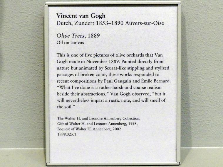 Vincent van Gogh (1882–1890), Olivenbäume, New York, Metropolitan Museum of Art (Met), Saal 822, 1889, Bild 2/2