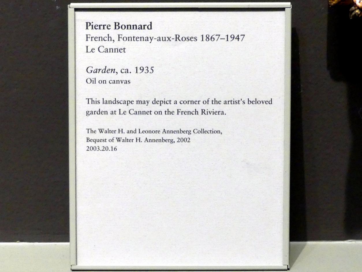 Pierre Bonnard (1893–1943), Garten, New York, Metropolitan Museum of Art (Met), Saal 823, um 1935, Bild 2/2