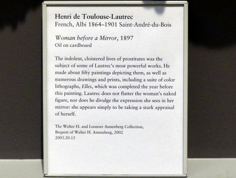 Henri de Toulouse-Lautrec (1880–1897), Frau vor einem Spiegel, New York, Metropolitan Museum of Art (Met), Saal 823, 1897, Bild 2/2