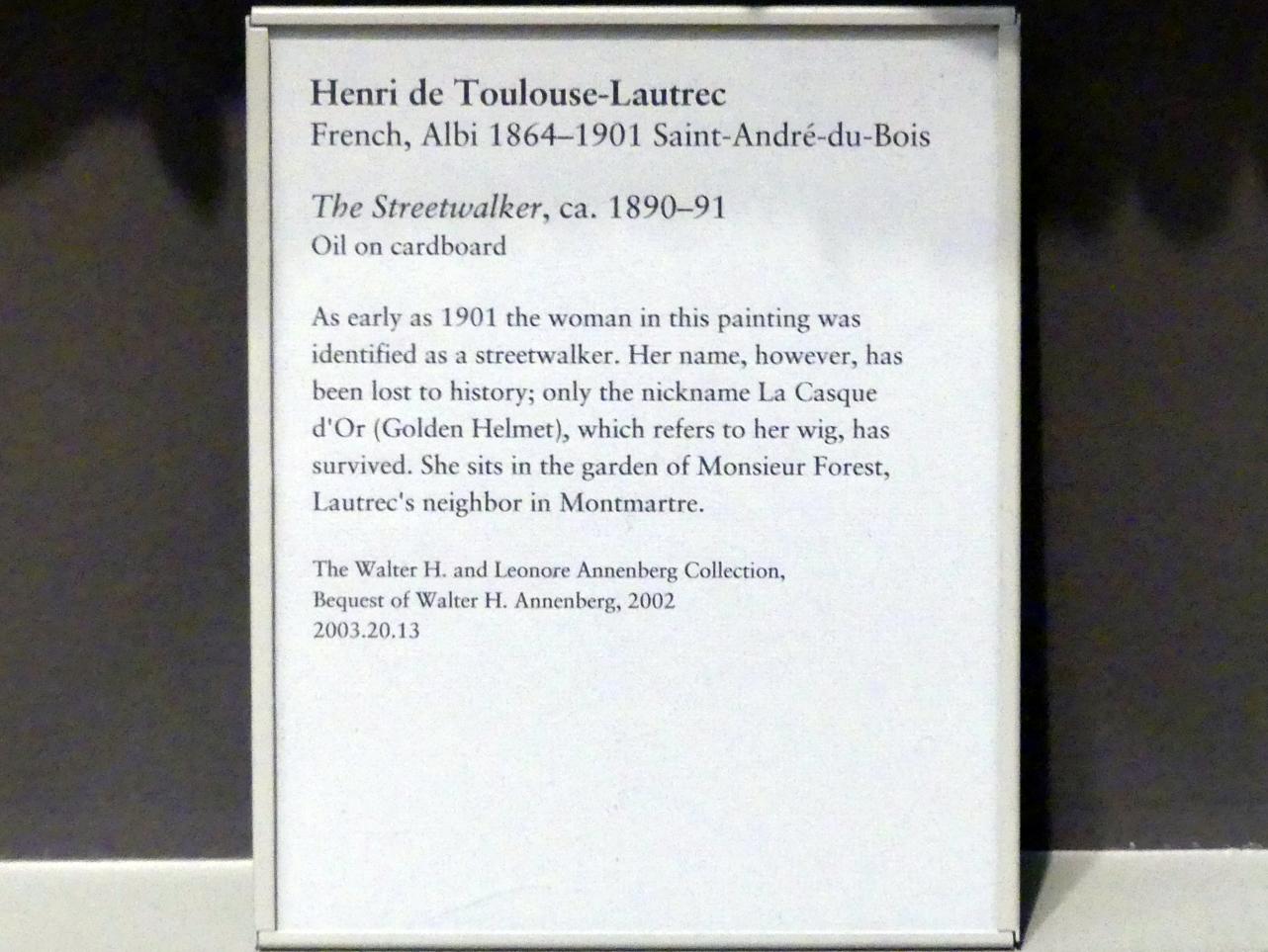 Henri de Toulouse-Lautrec (1880–1897), Das Straßenmädchen, New York, Metropolitan Museum of Art (Met), Saal 823, um 1890–1891, Bild 2/2