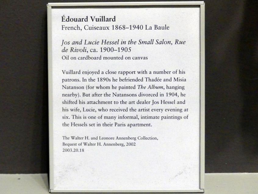Édouard Vuillard (1889–1939), Jos und Lucie Hessel im kleinen Salon in der Rue de Rivoli, New York, Metropolitan Museum of Art (Met), Saal 823, um 1900–1905, Bild 2/2