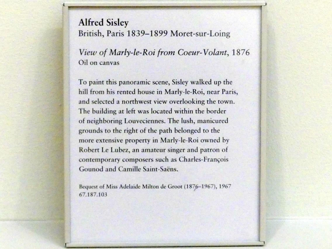 Alfred Sisley (1872–1896), Blick auf Marly-le-Roi von Coeur-Volant, New York, Metropolitan Museum of Art (Met), Saal 824, 1876, Bild 2/2