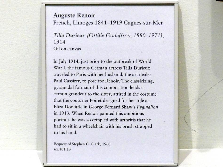 Auguste Renoir (Pierre-Auguste Renoir) (1866–1918), Tilla Durieux (Ottilie Godeffroy, 1880-1971), New York, Metropolitan Museum of Art (Met), Saal 824, 1914, Bild 2/2