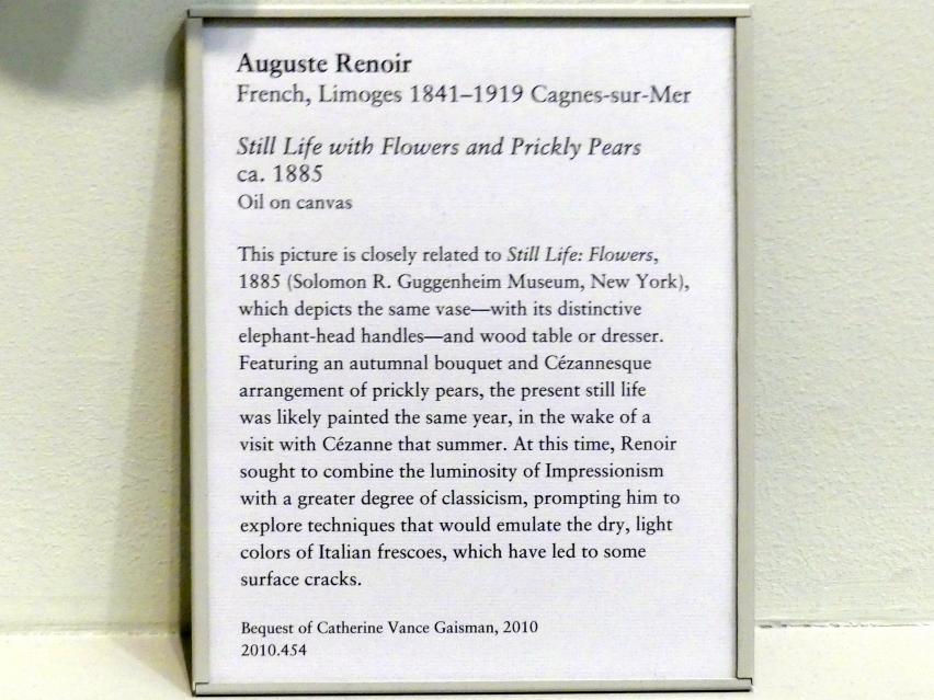 Auguste Renoir (Pierre-Auguste Renoir) (1866–1918), Stillleben mit Blumen und Kaktusfeigen, New York, Metropolitan Museum of Art (Met), Saal 824, um 1885, Bild 2/2