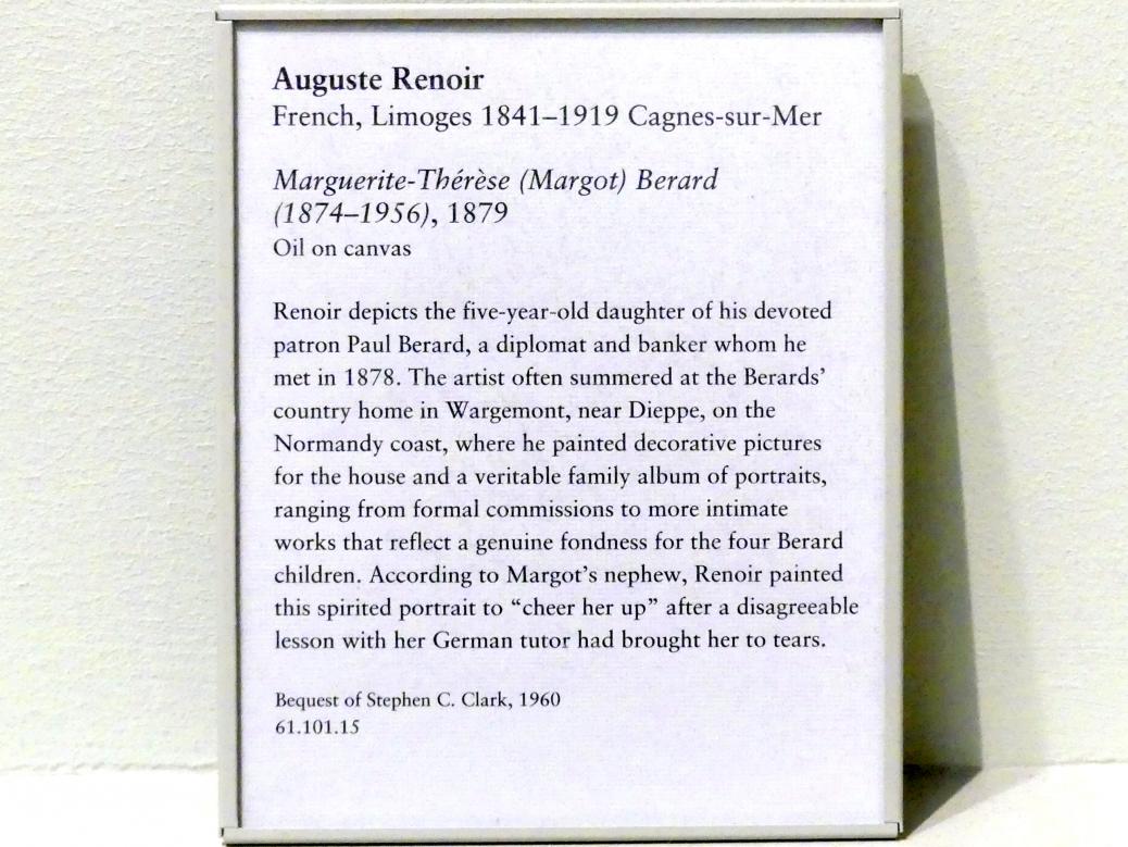 Auguste Renoir (Pierre-Auguste Renoir) (1866–1918), Marguerite-Thérèse (Margot) Berard (1874-1956), New York, Metropolitan Museum of Art (Met), Saal 824, 1879, Bild 2/2