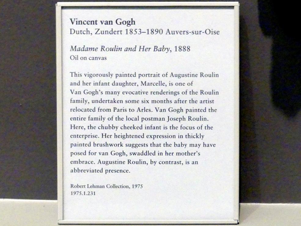 Vincent van Gogh (1882–1890), Madame Roulin und ihr Baby, New York, Metropolitan Museum of Art (Met), Saal 825, 1888, Bild 2/2