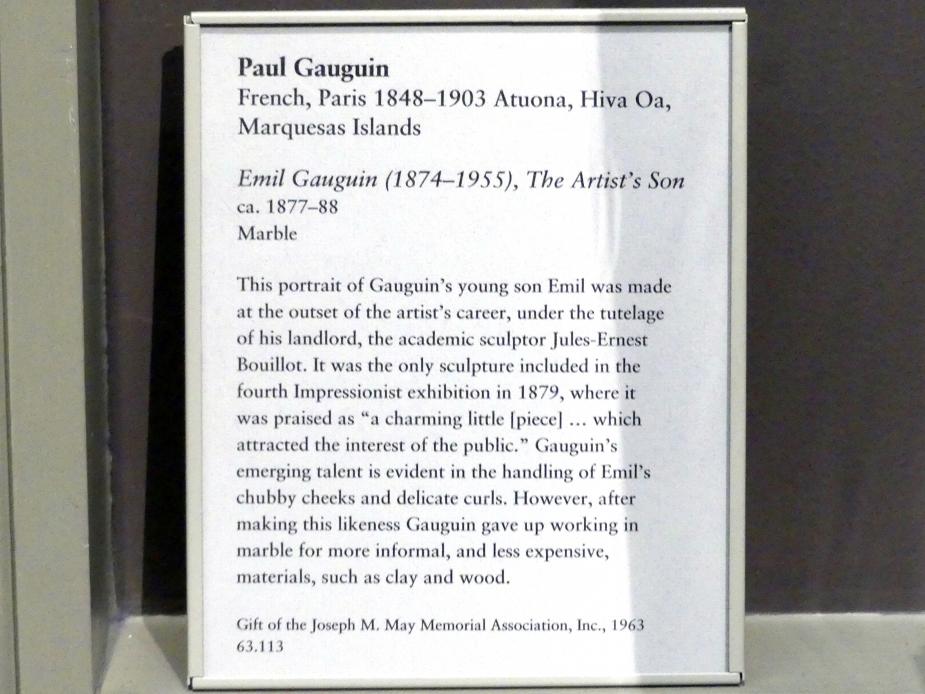 Paul Gauguin (1875–1902), Emil Gauguin (1874-1955), Sohn des Künstlers, New York, Metropolitan Museum of Art (Met), Saal 825, um 1877–1888, Bild 4/4