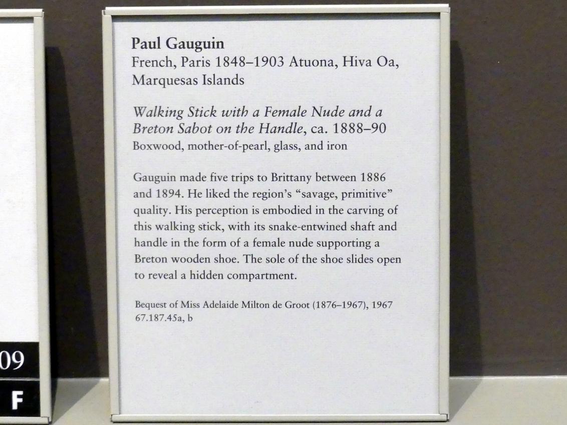 Paul Gauguin (1875–1902), Spazierstock mit einem weiblichen Akt und einem bretonischen Sabot am Griff, New York, Metropolitan Museum of Art (Met), Saal 825, um 1888–1890, Bild 5/5