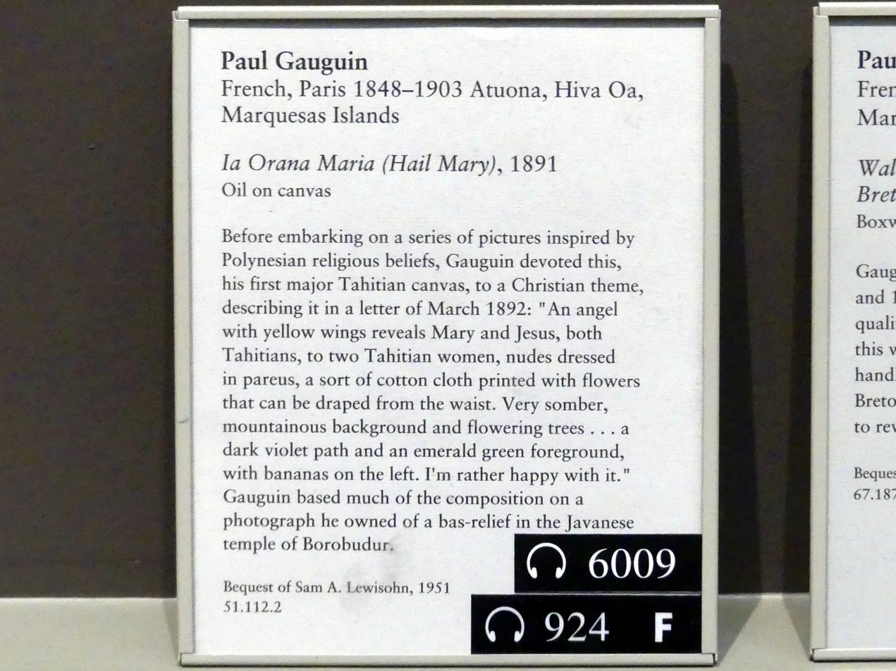 Paul Gauguin (1875–1902), La Orana Maria, (Gegrüßet seist Du, Maria), New York, Metropolitan Museum of Art (Met), Saal 825, 1891, Bild 2/2