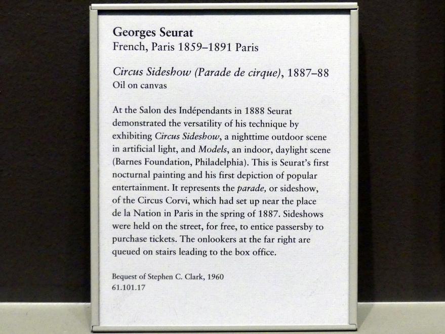 Georges Seurat (1879–1891), Die Zirkusparade, New York, Metropolitan Museum of Art (Met), Saal 825, 1887–1888, Bild 2/2
