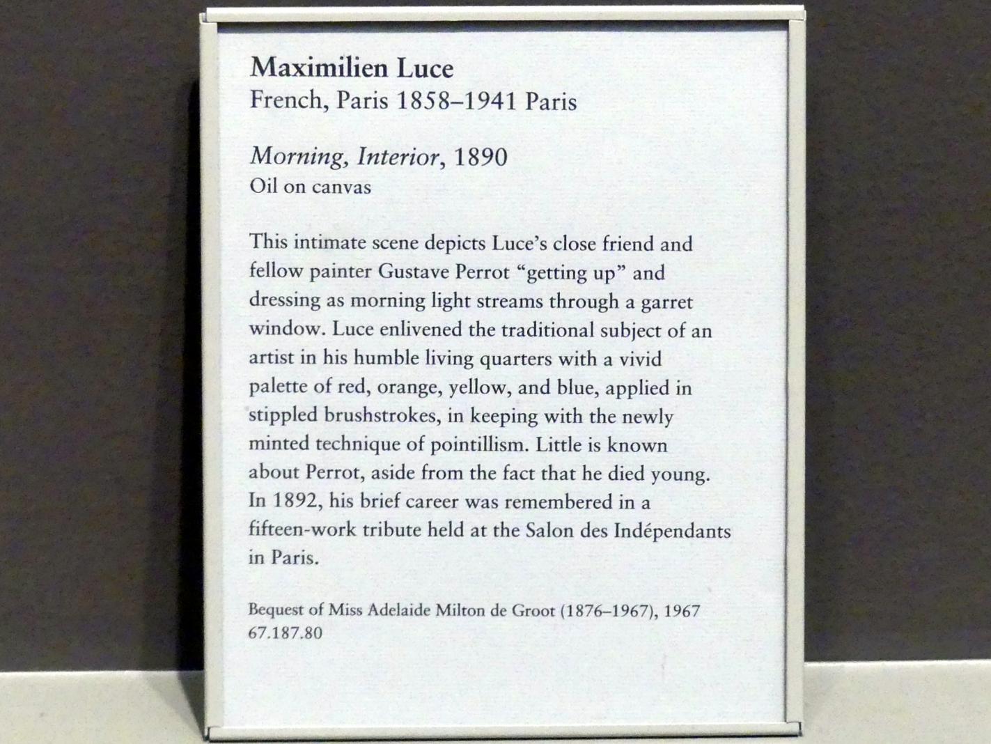 Maximilien Luce (1887–1930), Morgen, Interieur, New York, Metropolitan Museum of Art (Met), Saal 825, 1890, Bild 2/2