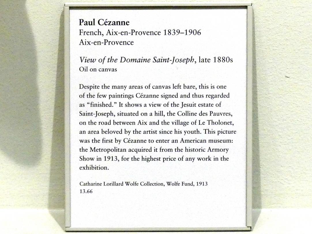 Paul Cézanne (1866–1906), Blick auf die Domaine Saint-Joseph, New York, Metropolitan Museum of Art (Met), Saal 826, um 1885–1890, Bild 2/2