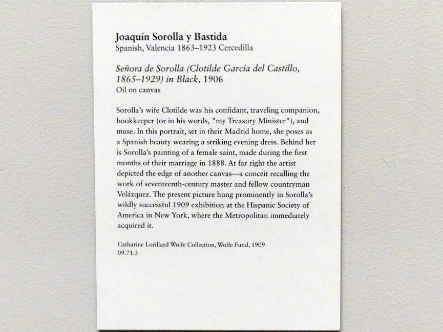 Joaquín Sorolla (1899–1910), Señora de Sorolla (Clotilde García del Castillo, 1865-1929) in Schwarz, New York, Metropolitan Museum of Art (Met), Saal 827, 1906, Bild 2/2