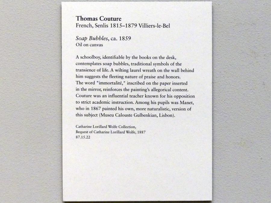Thomas Couture (1836–1860), Seifenblasen, New York, Metropolitan Museum of Art (Met), Saal 827, um 1859, Bild 2/2
