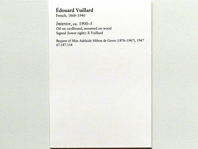 Édouard Vuillard (1889–1939), Interieur, New York, Metropolitan Museum of Art (Met), Saal 828, um 1900–1905, Bild 2/2