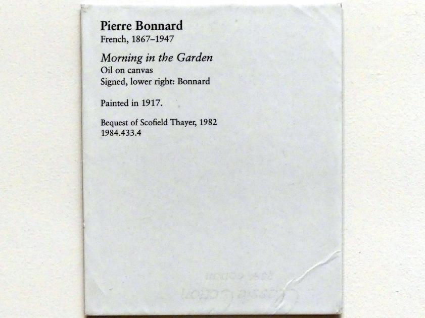 Pierre Bonnard (1893–1943), Morgens im Garten, New York, Metropolitan Museum of Art (Met), Saal 828, 1917, Bild 2/2