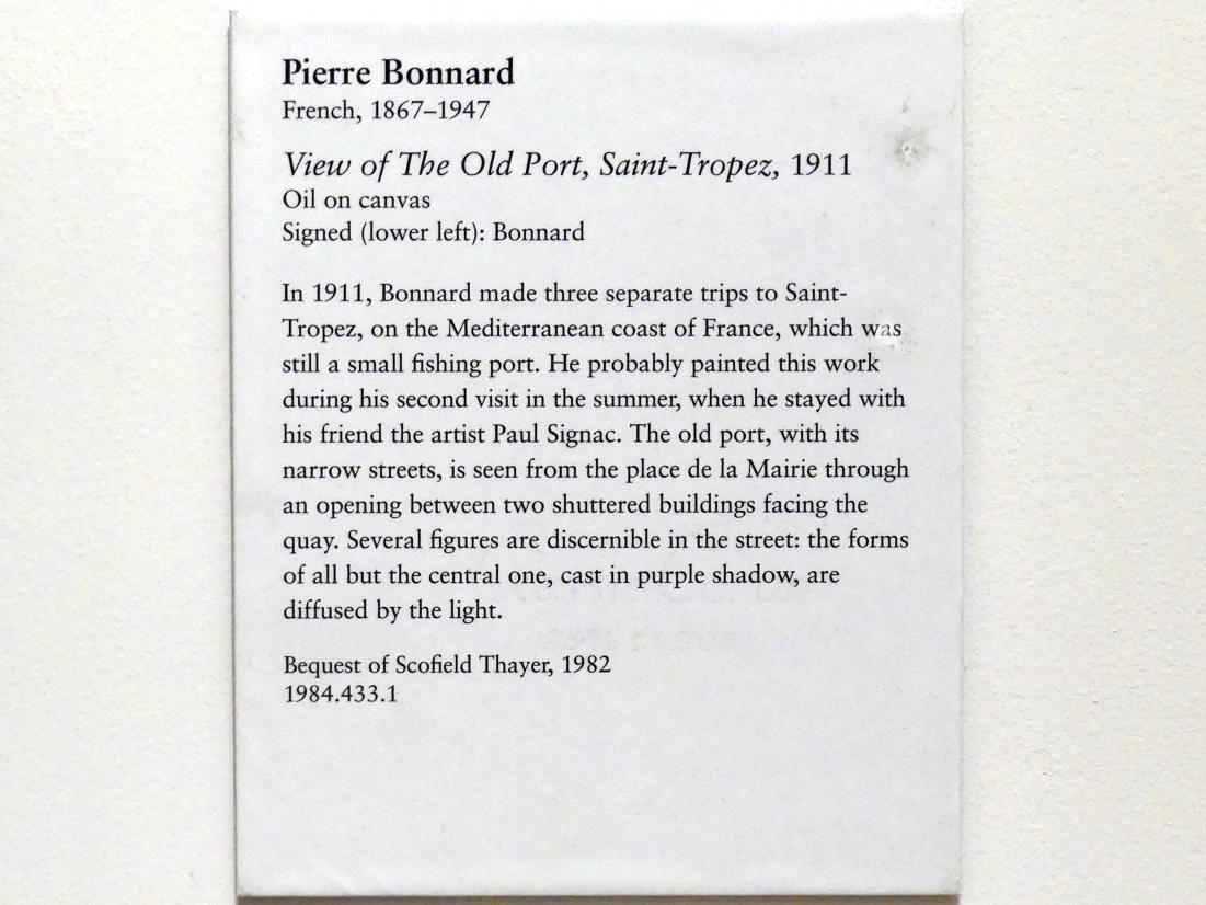 Pierre Bonnard (1893–1943), Blick auf den alten Hafen von Saint-Tropez, New York, Metropolitan Museum of Art (Met), Saal 828, 1911, Bild 2/2