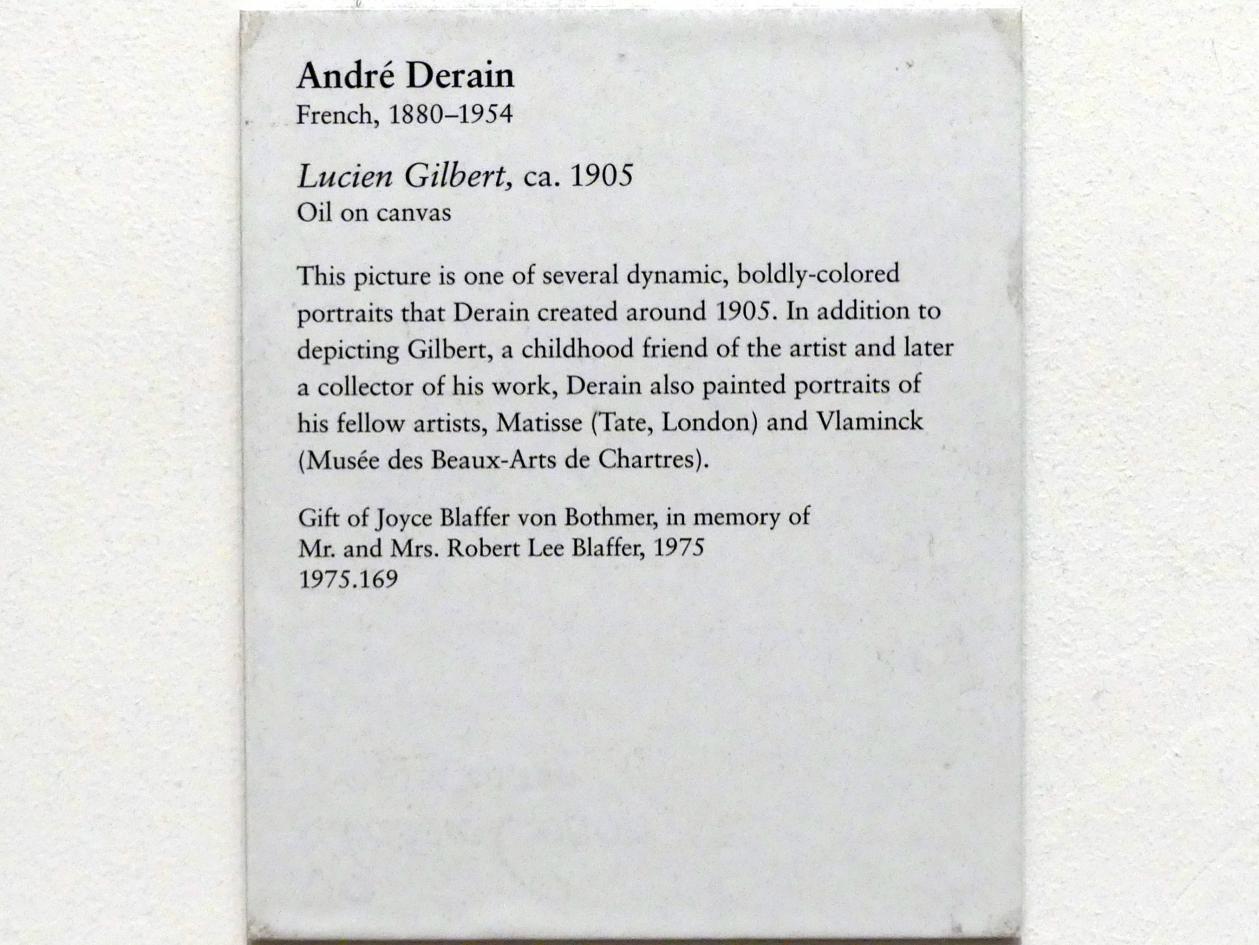 André Derain (1904–1944), Porträt von Lucien Gilbert, New York, Metropolitan Museum of Art (Met), Saal 830, um 1905, Bild 2/2