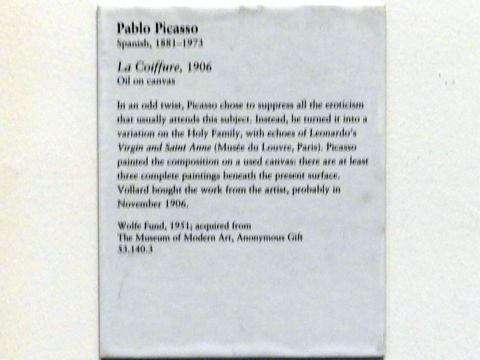 Pablo Picasso (1897–1972), Bei der Toilette (La coiffure), New York, Metropolitan Museum of Art (Met), Saal 830, 1906, Bild 2/2