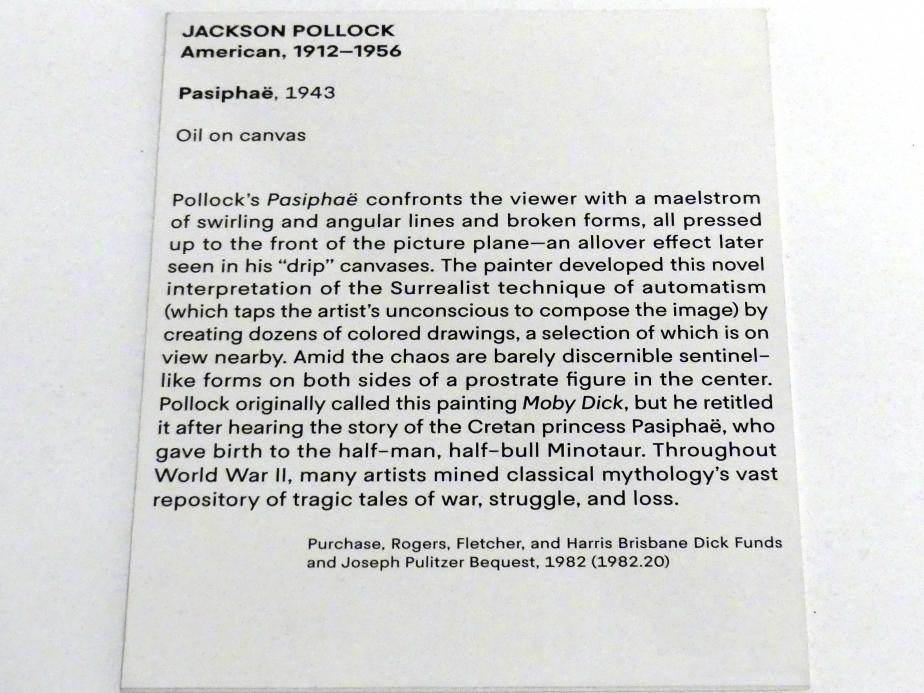 Jackson Pollock (1941–1953), Pasiphaë, New York, Metropolitan Museum of Art (Met), Saal 919, 1943, Bild 2/2