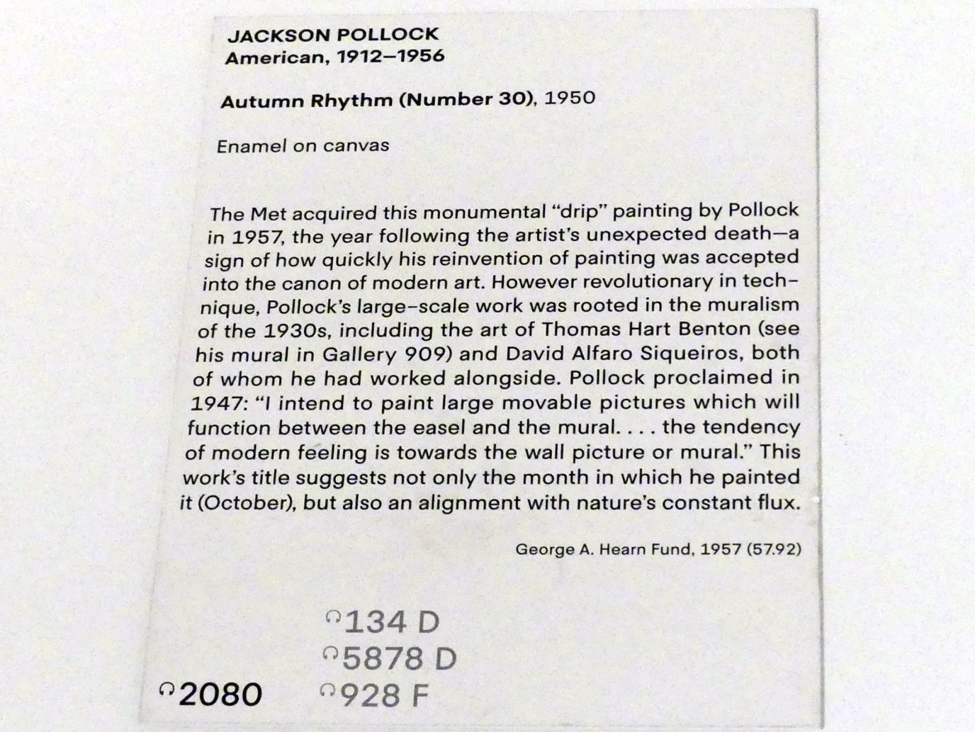 Jackson Pollock (1941–1953), Herbst Rhythmus (Nummer 30), New York, Metropolitan Museum of Art (Met), Saal 919, 1950, Bild 2/2