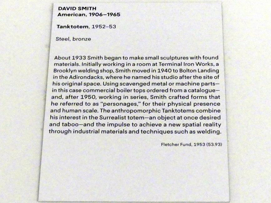 David Smith (1945–1963), Tanktotem II, New York, Metropolitan Museum of Art (Met), Saal 919, 1952–1953, Bild 5/5