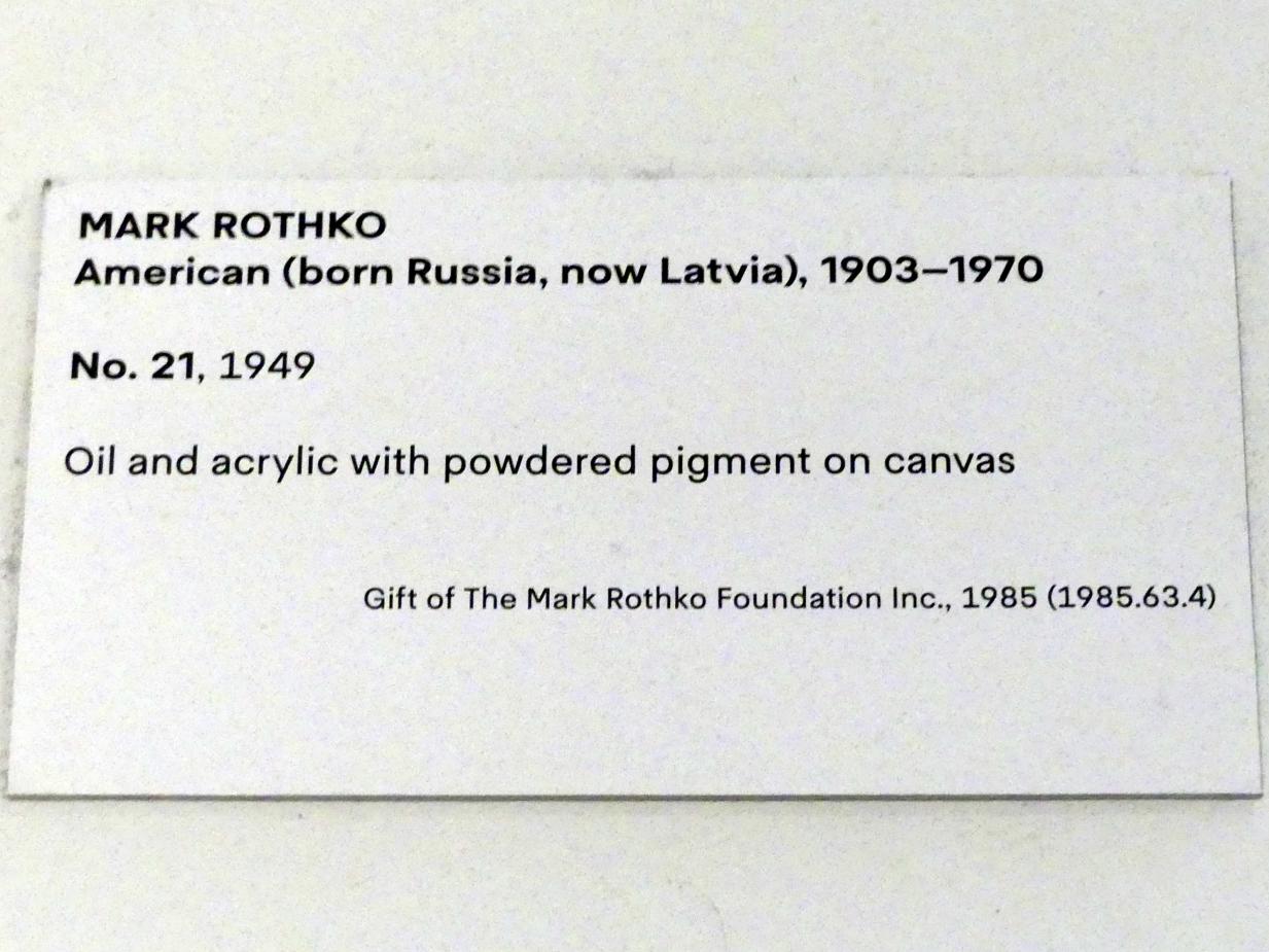 Mark Rothko (1944–1969), Nr. 21, New York, Metropolitan Museum of Art (Met), Saal 919, 1949, Bild 2/2