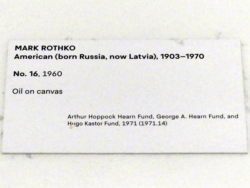 Mark Rothko (1944–1969), Nr. 16, New York, Metropolitan Museum of Art (Met), Saal 919, 1960, Bild 2/2