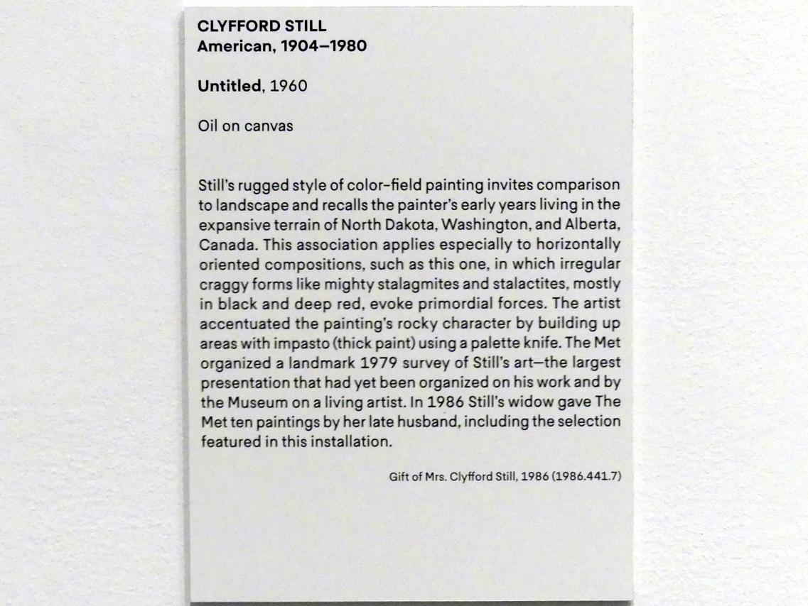 Clyfford Still (1944–1965), Ohne Titel, New York, Metropolitan Museum of Art (Met), Saal 921, 1960, Bild 2/2