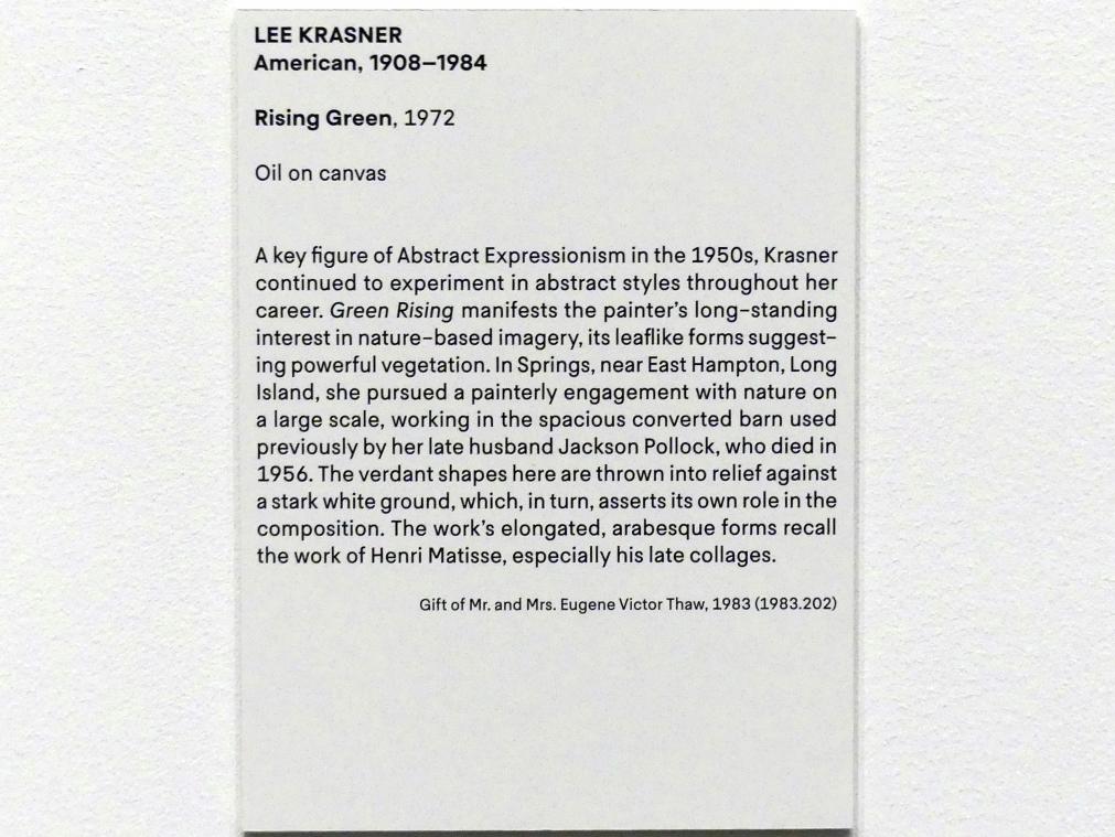 Lee Krasner (1949–1980), Steigendes Grün, New York, Metropolitan Museum of Art (Met), Saal 922-923, 1972, Bild 2/2