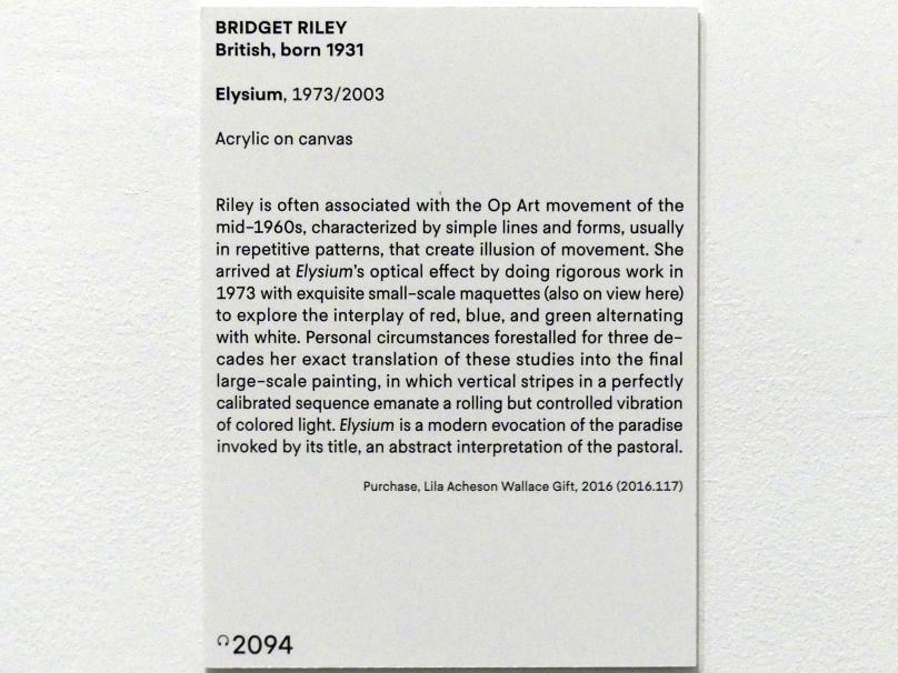 Bridget Riley (1973–2012), Elysium, New York, Metropolitan Museum of Art (Met), Saal 922-923, 1973, Bild 2/2